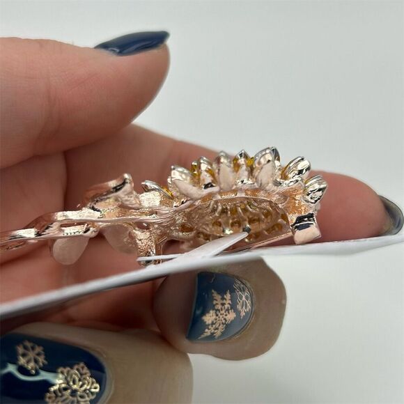 Beautiful Statement Sunflower Brooch Gold Tone with Rhinestones Vibrant Sunshine - Picture 6 of 7